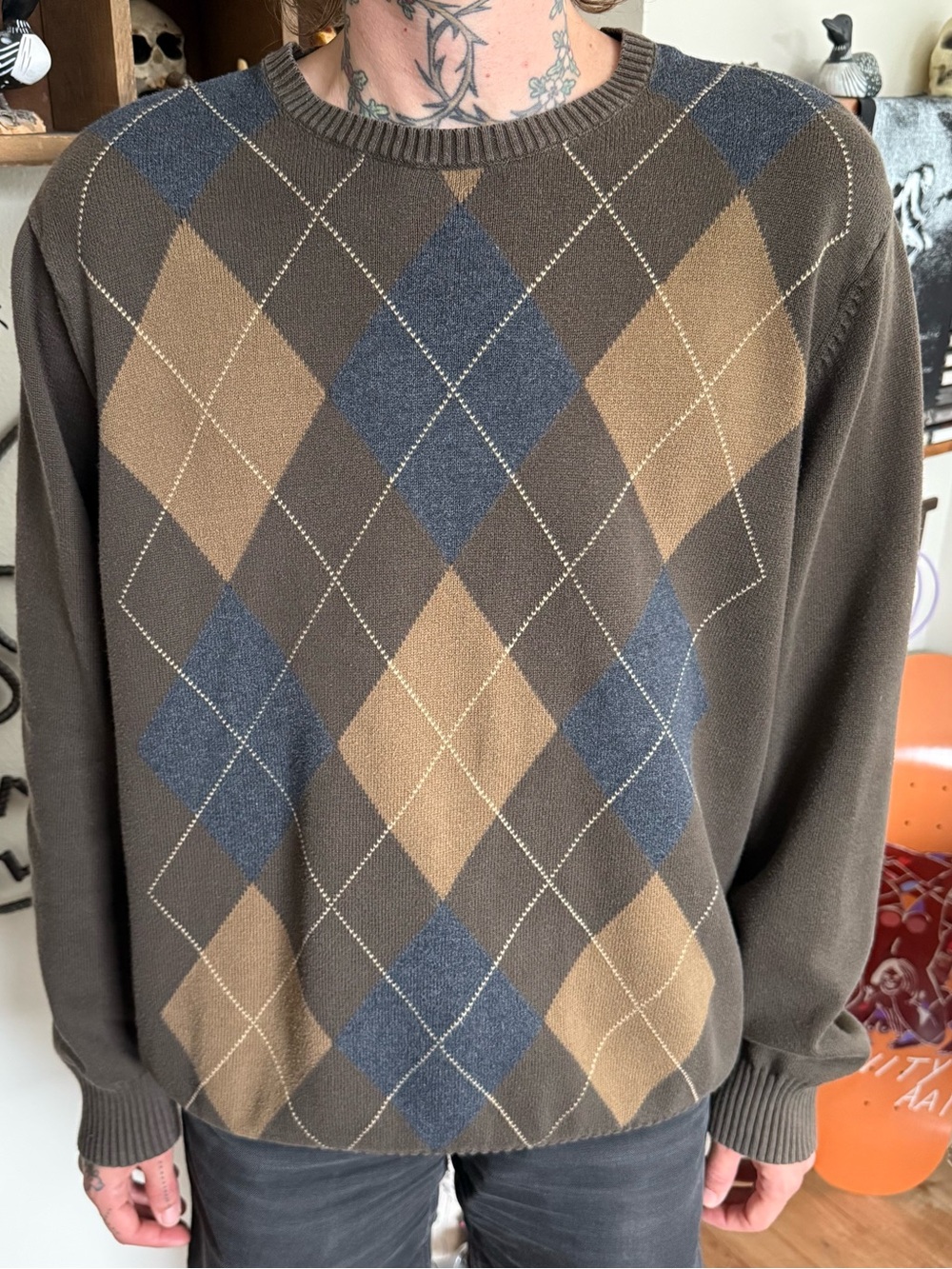 Vintage 90s 2000s Argyle Knit Sweater ~ Size Large